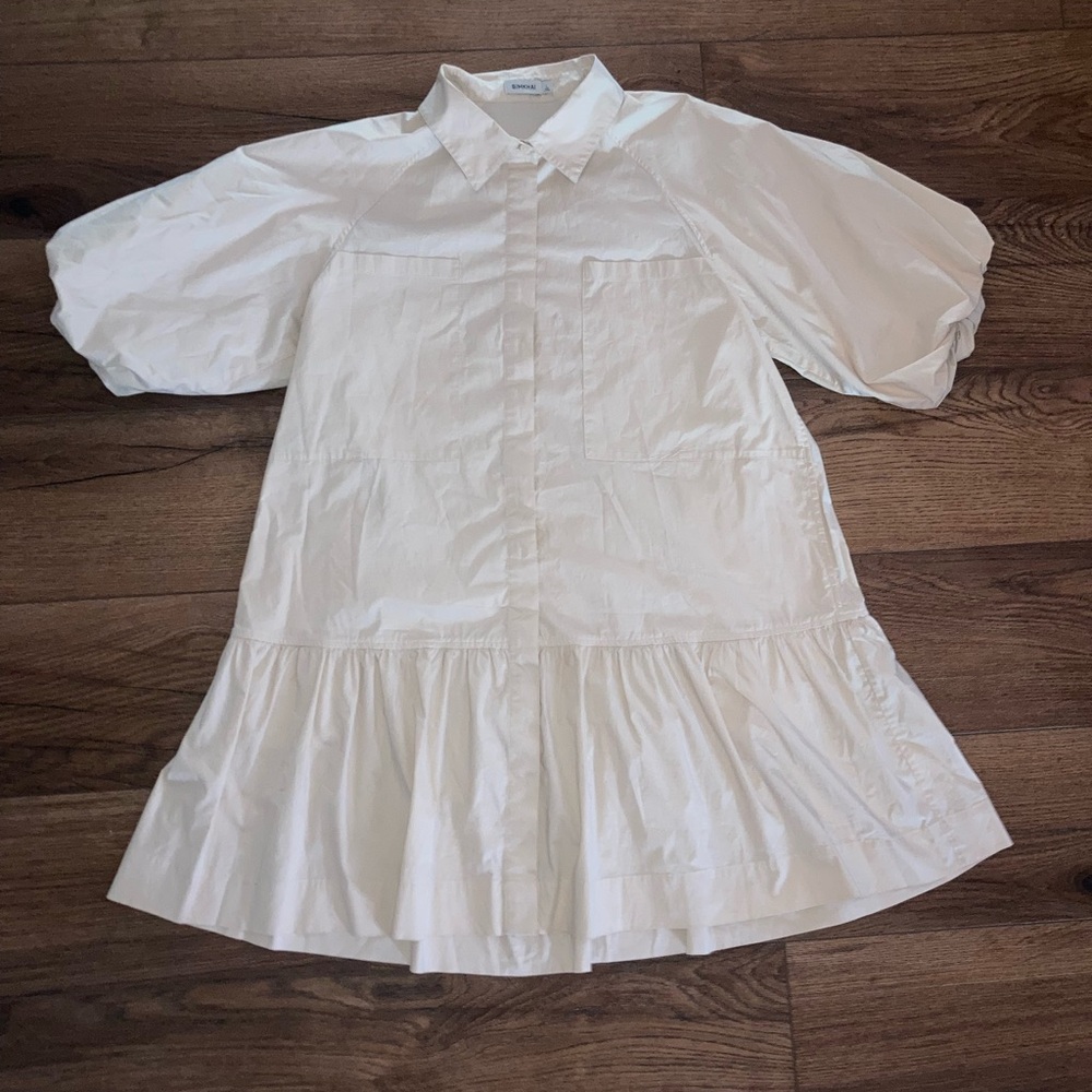 Jonathan Simkhai women’s tan Puff Sleeve Shirt Dress size L